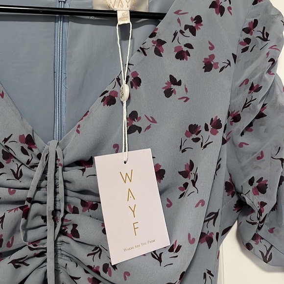 NWT WAYF X Revolve Blue Floral Ruched Mini Dress With Cut Out - Picture 7 of 9